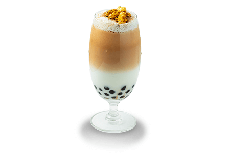 Tapioca tea au lait with caramel popcorn